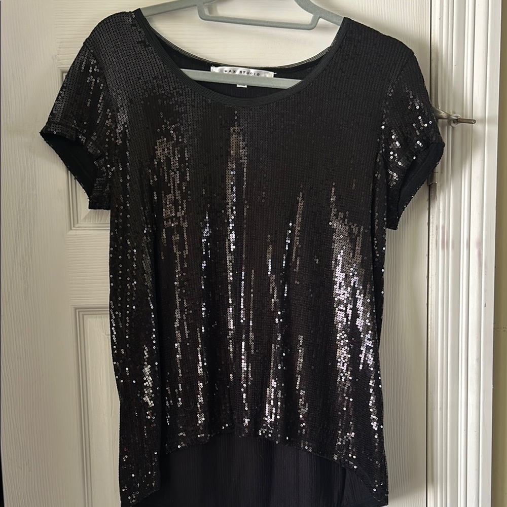 Maxstudio Black Short Sleeve Sequin Tee